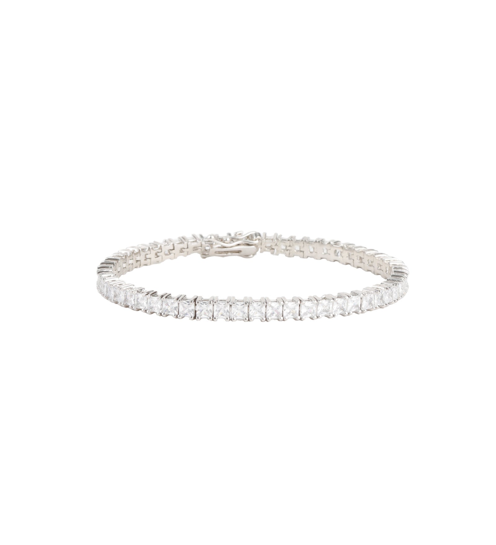 Square CZ Tennis Bracelet Rhodium Plated, Cubic Zirconia