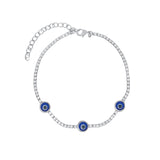 Baseline-Three Evil Eye CZ Tennis Bracelet-Bracelets-Rhodium Plated, Cubic Zirconia-Blue Ruby Jewellery-Vancouver Canada