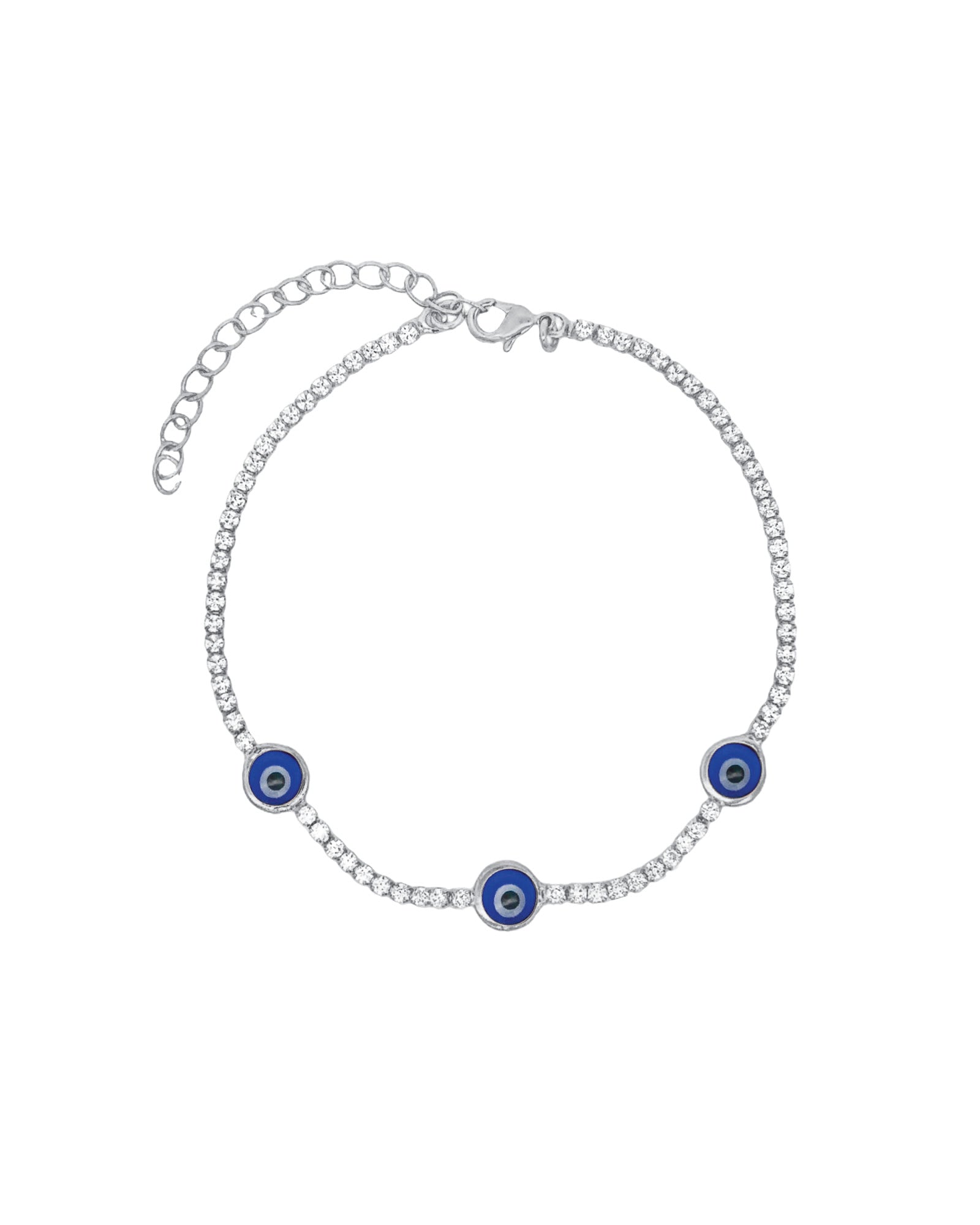 Baseline-Three Evil Eye CZ Tennis Bracelet-Bracelets-Rhodium Plated, Cubic Zirconia-Blue Ruby Jewellery-Vancouver Canada