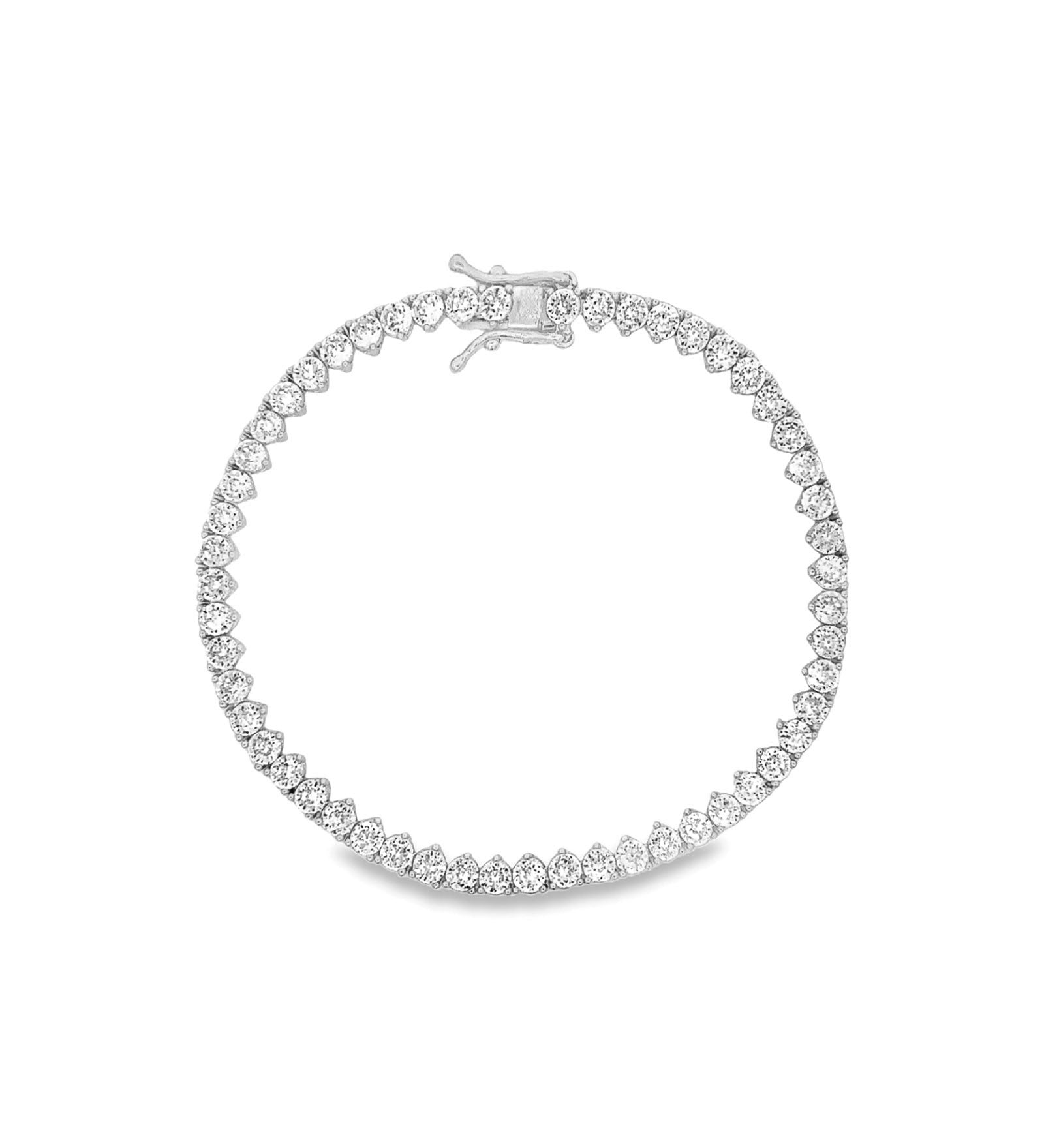 Baseline-Tennis 3 Prong CZ Bracelet | 4mm-Bracelets-Rhodium Plated, Cubic Zirconia-Blue Ruby Jewellery-Vancouver Canada