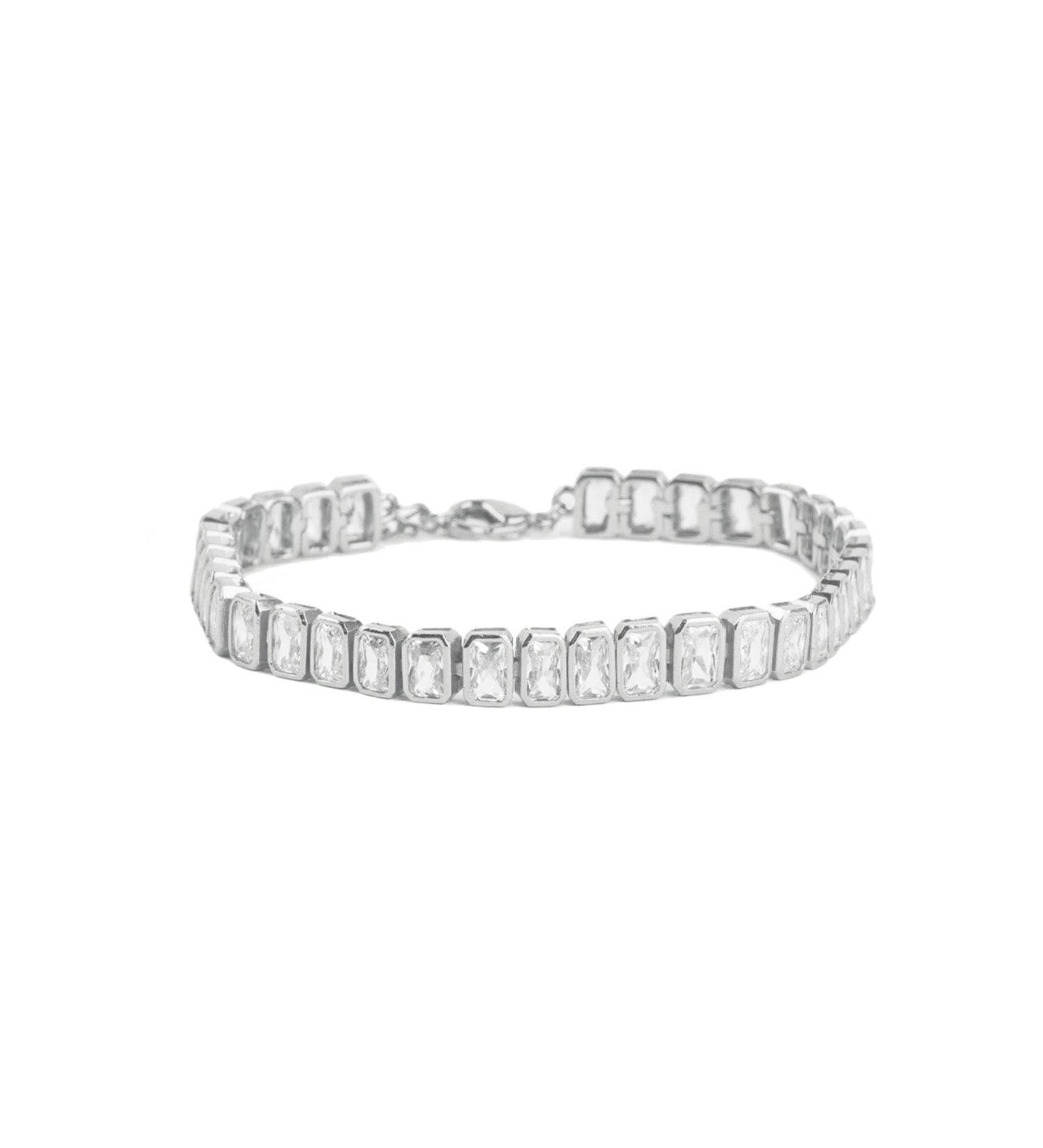 Baseline-Rectangle CZ Tennis Bracelet-Bracelets-Rhodium Plated, Cubic Zirconia-Blue Ruby Jewellery-Vancouver Canada
