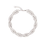 Baguette Two Row Twist Bracelet Rhodium Plated, Cubic Zirconia