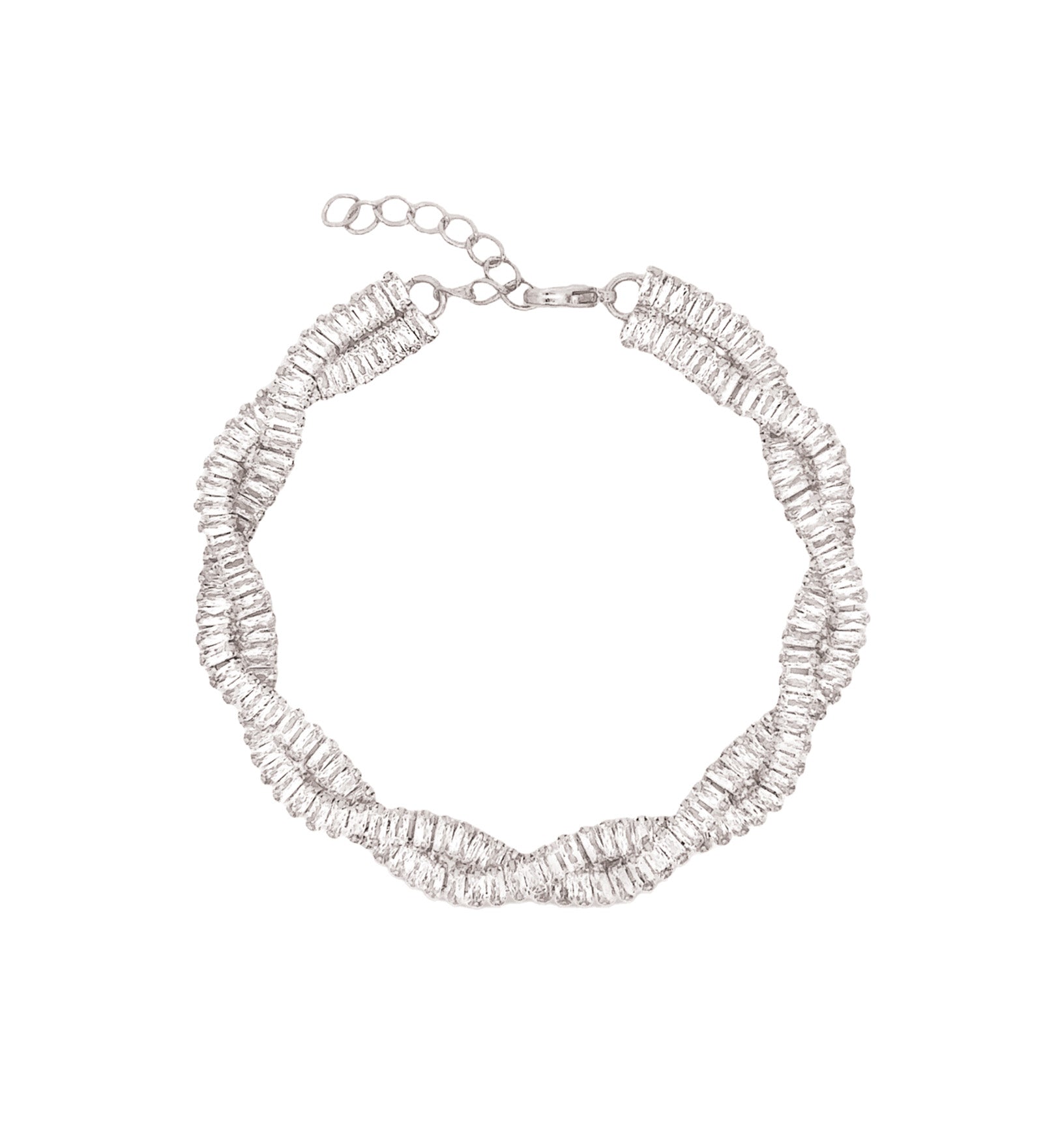 Baguette Two Row Twist Bracelet Rhodium Plated, Cubic Zirconia