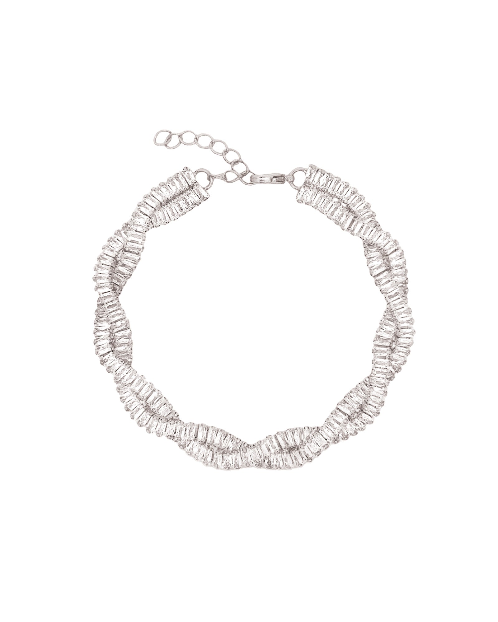 Baguette Two Row Twist Bracelet Rhodium Plated, Cubic Zirconia