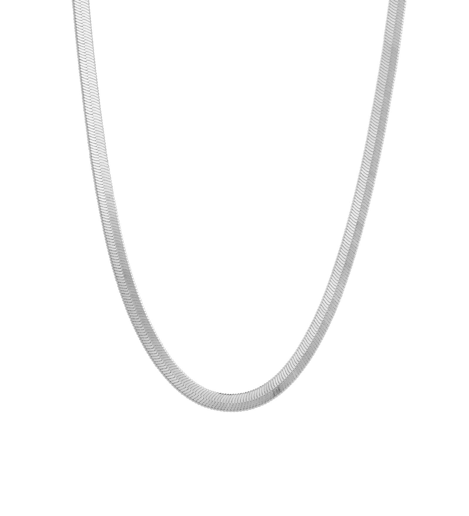 Baseline-Herringbone Necklace | 4mm-Necklaces-Rhodium Plated-Blue Ruby Jewellery-Vancouver Canada