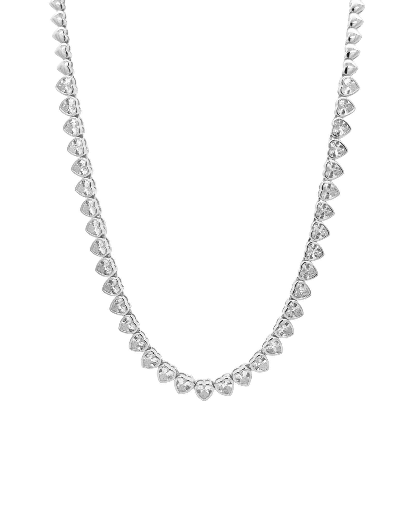 Baseline-Tennis Heart CZ Necklace | 5mm-Necklaces-Rhodium Plated, Cubic Zirconia-Blue Ruby Jewellery-Vancouver Canada