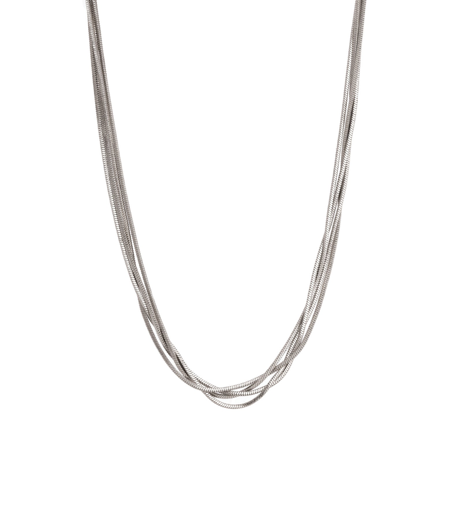 4 Row Snake Chain Necklace Rhodium Plated