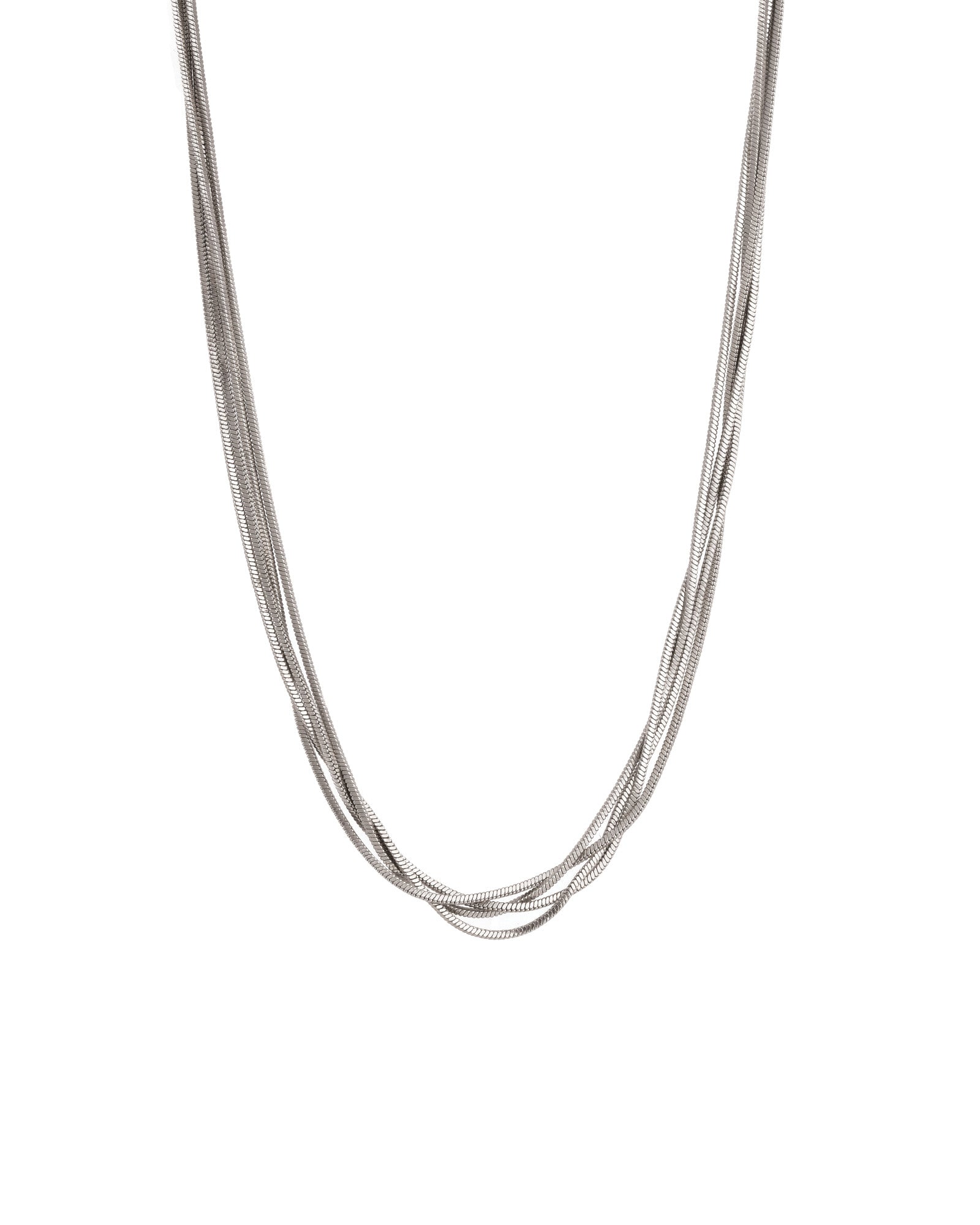 4 Row Snake Chain Necklace Rhodium Plated