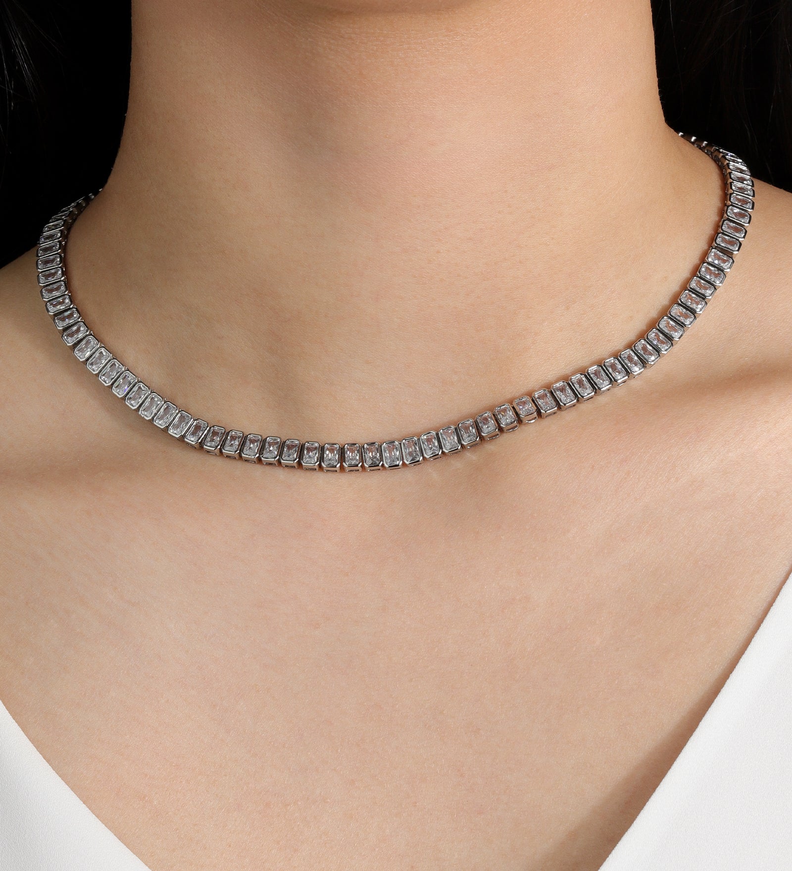 Baseline-Tennis Rectangle CZ Necklace-Necklaces-Blue Ruby Jewellery-Vancouver Canada