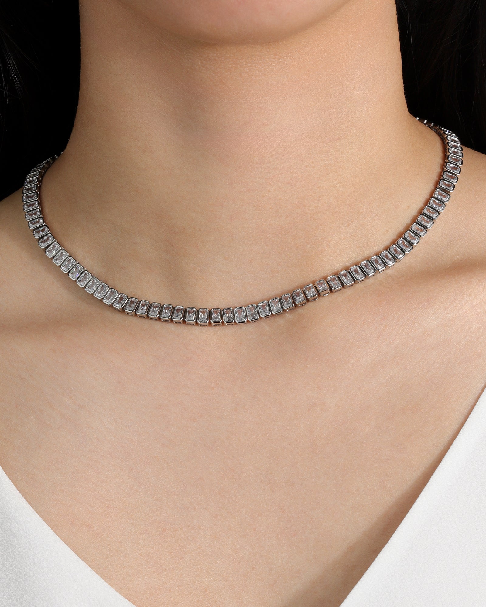 Baseline-Tennis Rectangle CZ Necklace-Necklaces-Blue Ruby Jewellery-Vancouver Canada
