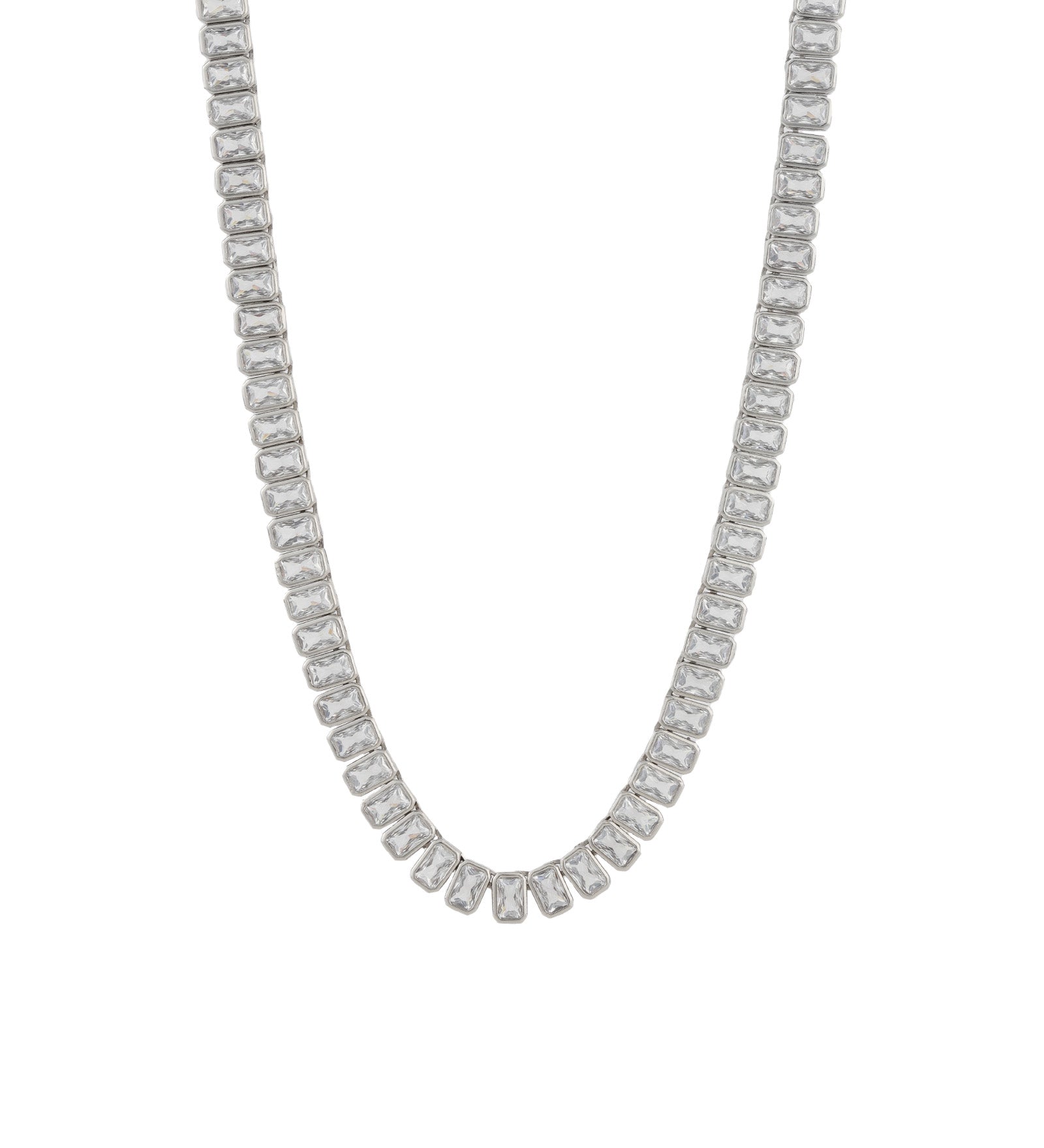 Rectangle CZ Tennis Bracelet | 6mm Rhodium Plated, Cubic Zirconia