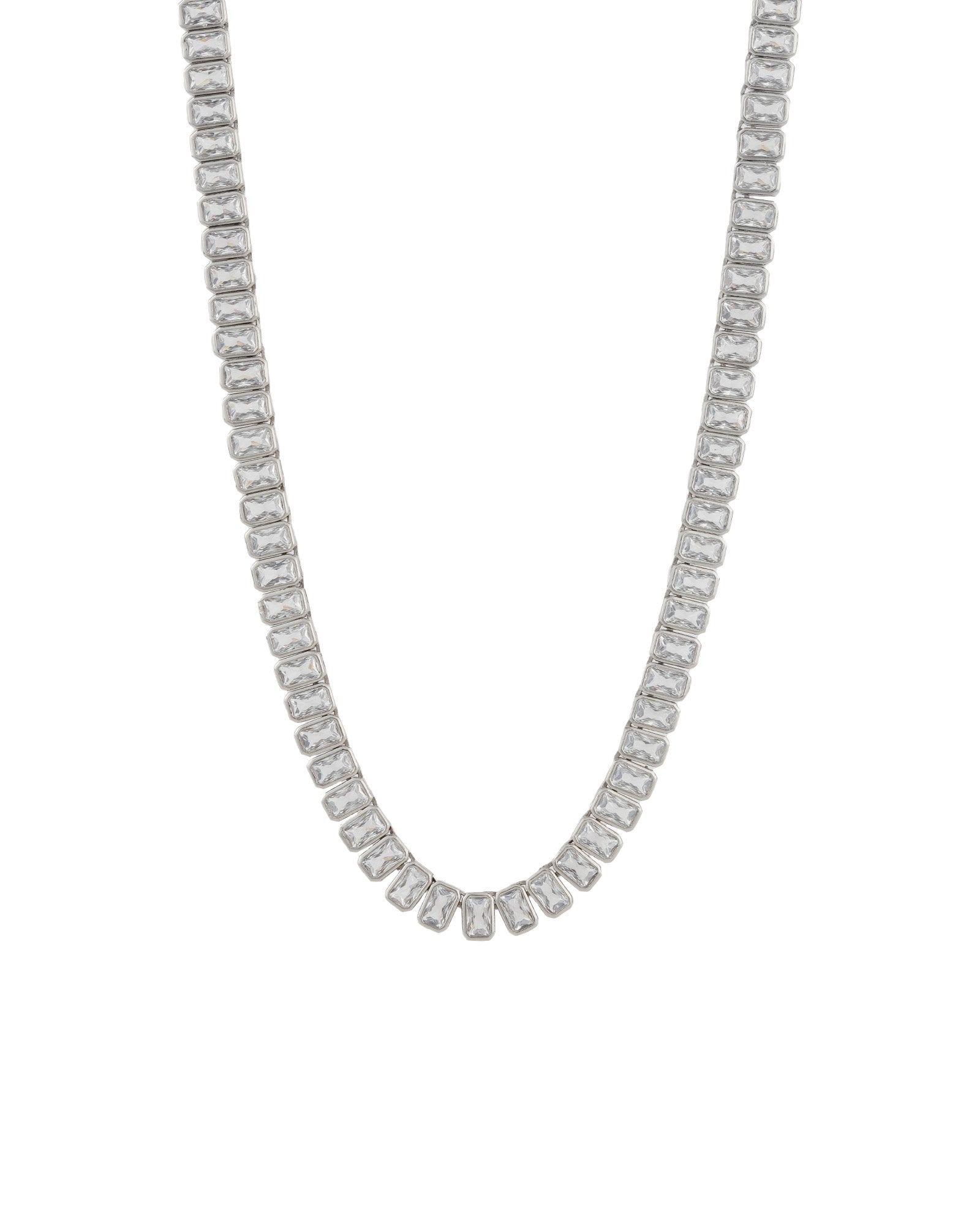 Rectangle CZ Tennis Bracelet | 6mm Rhodium Plated, Cubic Zirconia