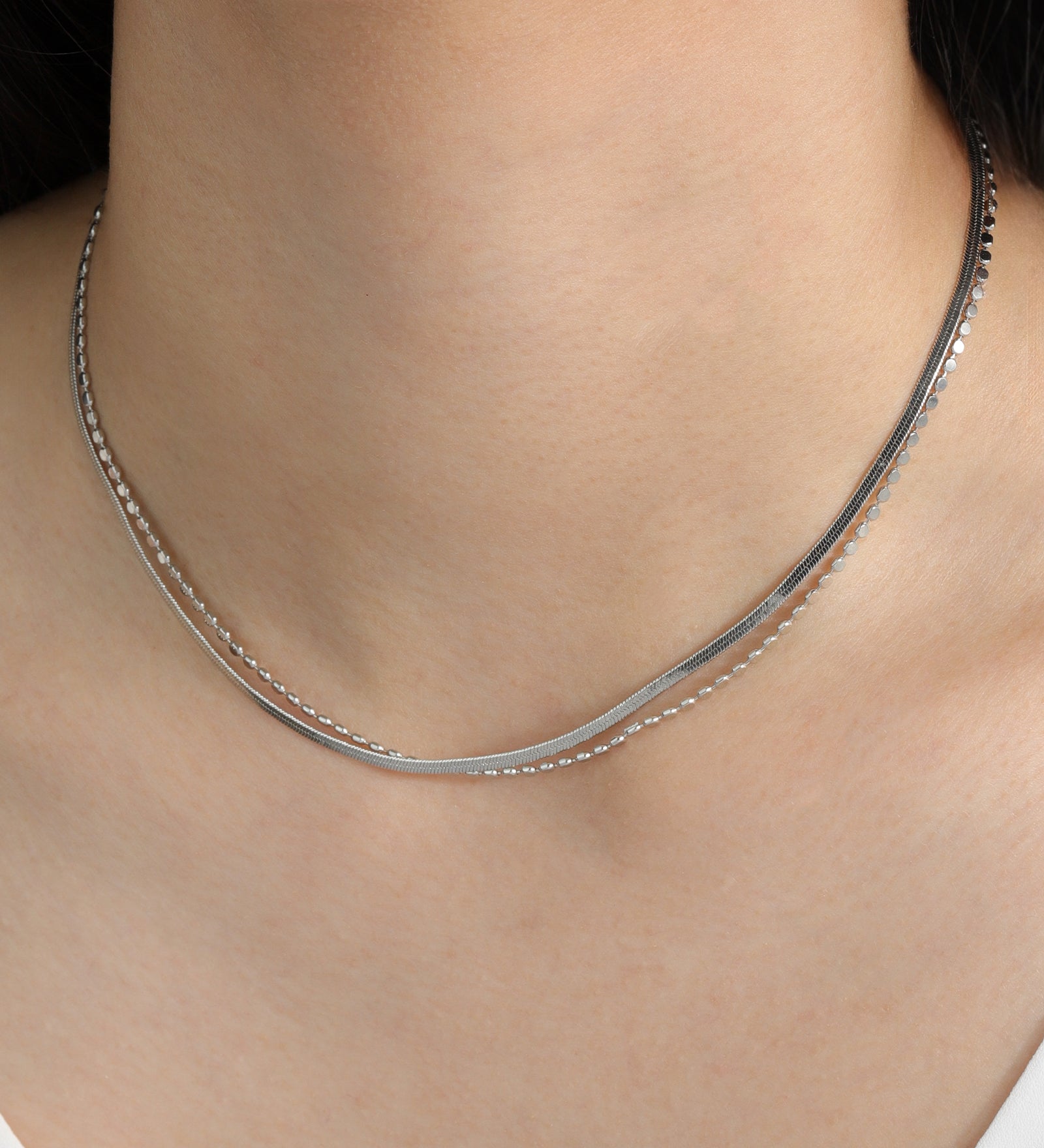 Baseline-2 Row Herringbone Disc Necklace-Necklaces-Blue Ruby Jewellery-Vancouver Canada