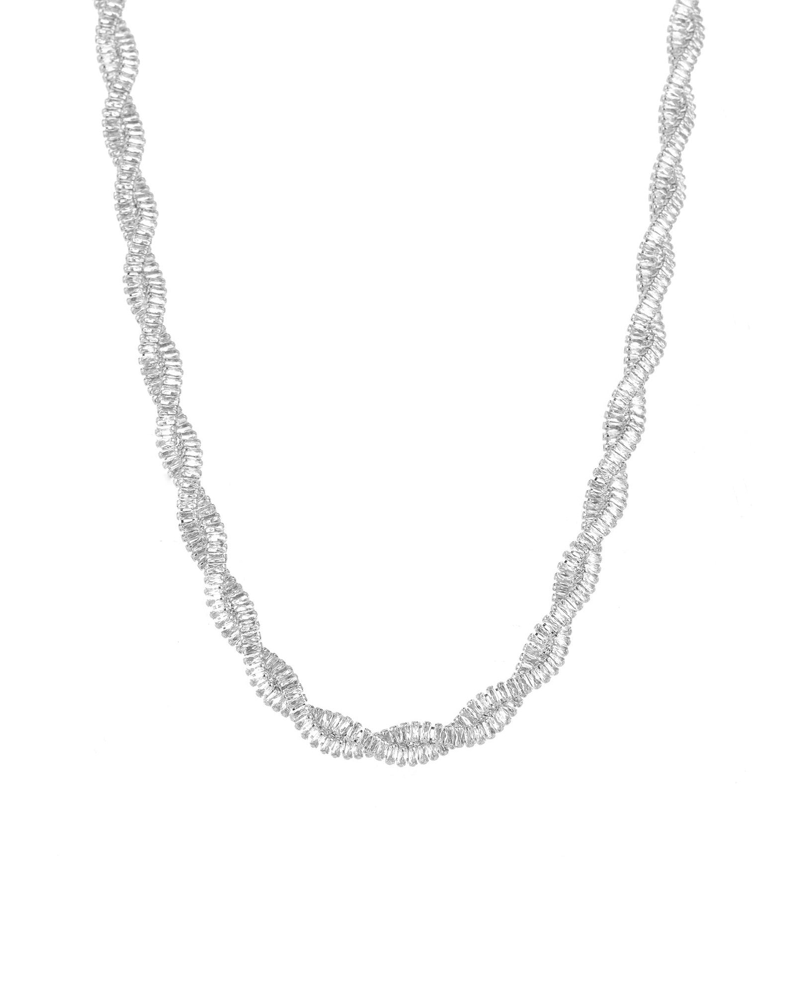 Baseline-Baguette Two Row Twist Necklace-Necklaces-Rhodium Plated, Cubic Zirconia-Blue Ruby Jewellery-Vancouver Canada
