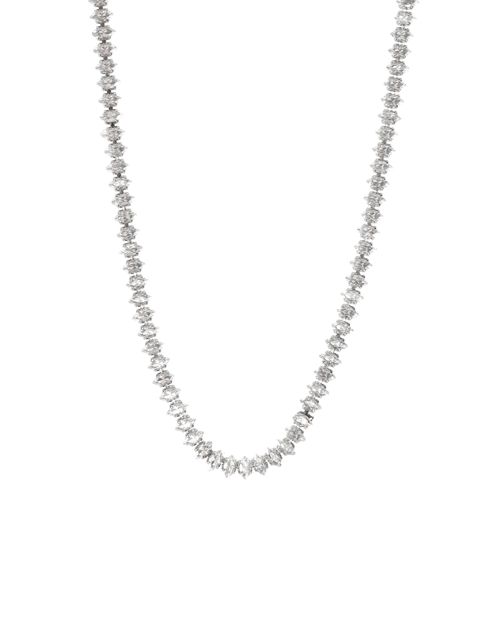 Marquise CZ Tennis Necklace | 4mm Rhodium Plated, Cubic Zirconia