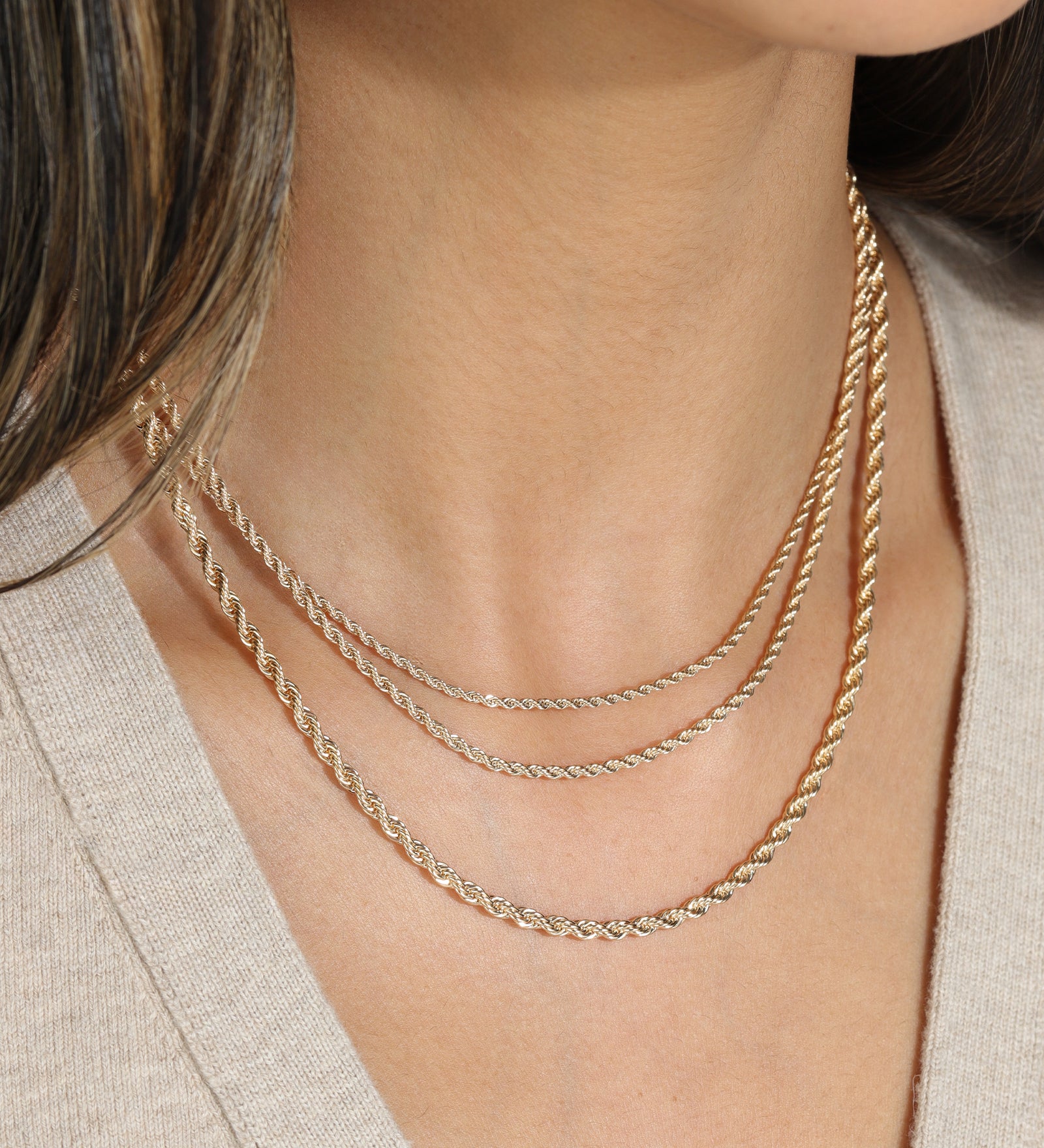 Baseline-3 Row Gradual Rope Chain Necklace-Necklaces-Blue Ruby Jewellery-Vancouver Canada