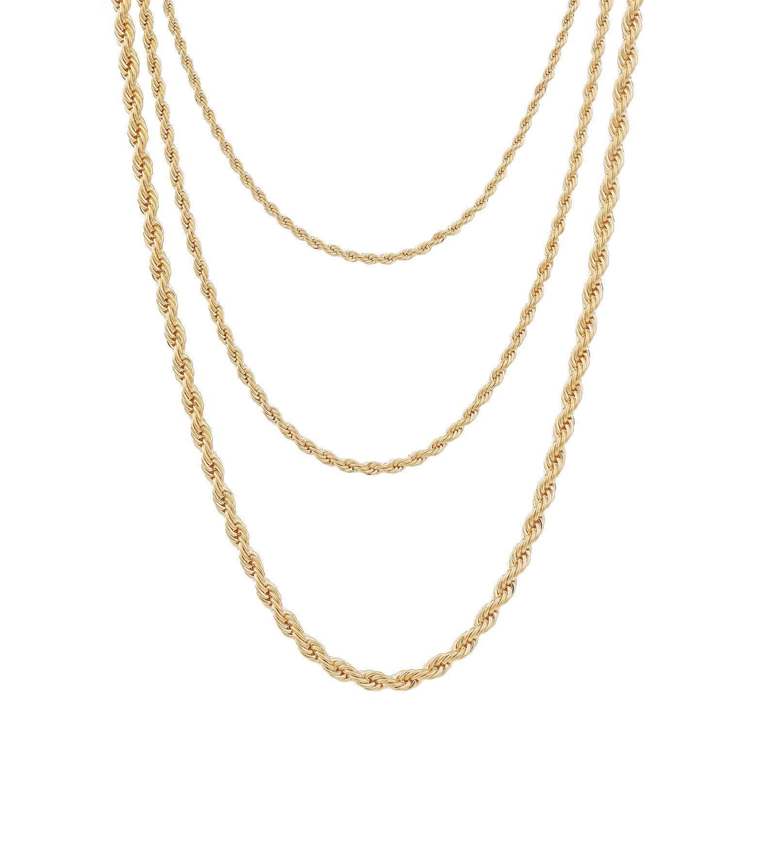 3 Row Gradual Rope Chain Necklace 18k Gold Plated