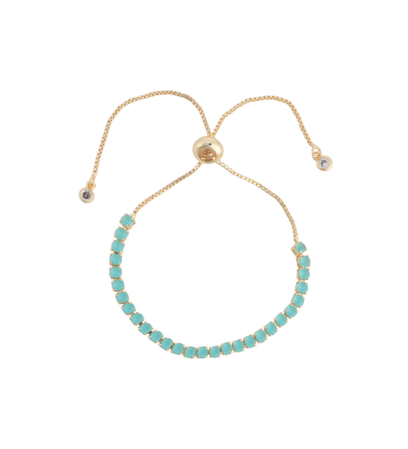 Round CZ Pull Bracelet 18k Gold Plated, Light Blue Cubic Zirconia