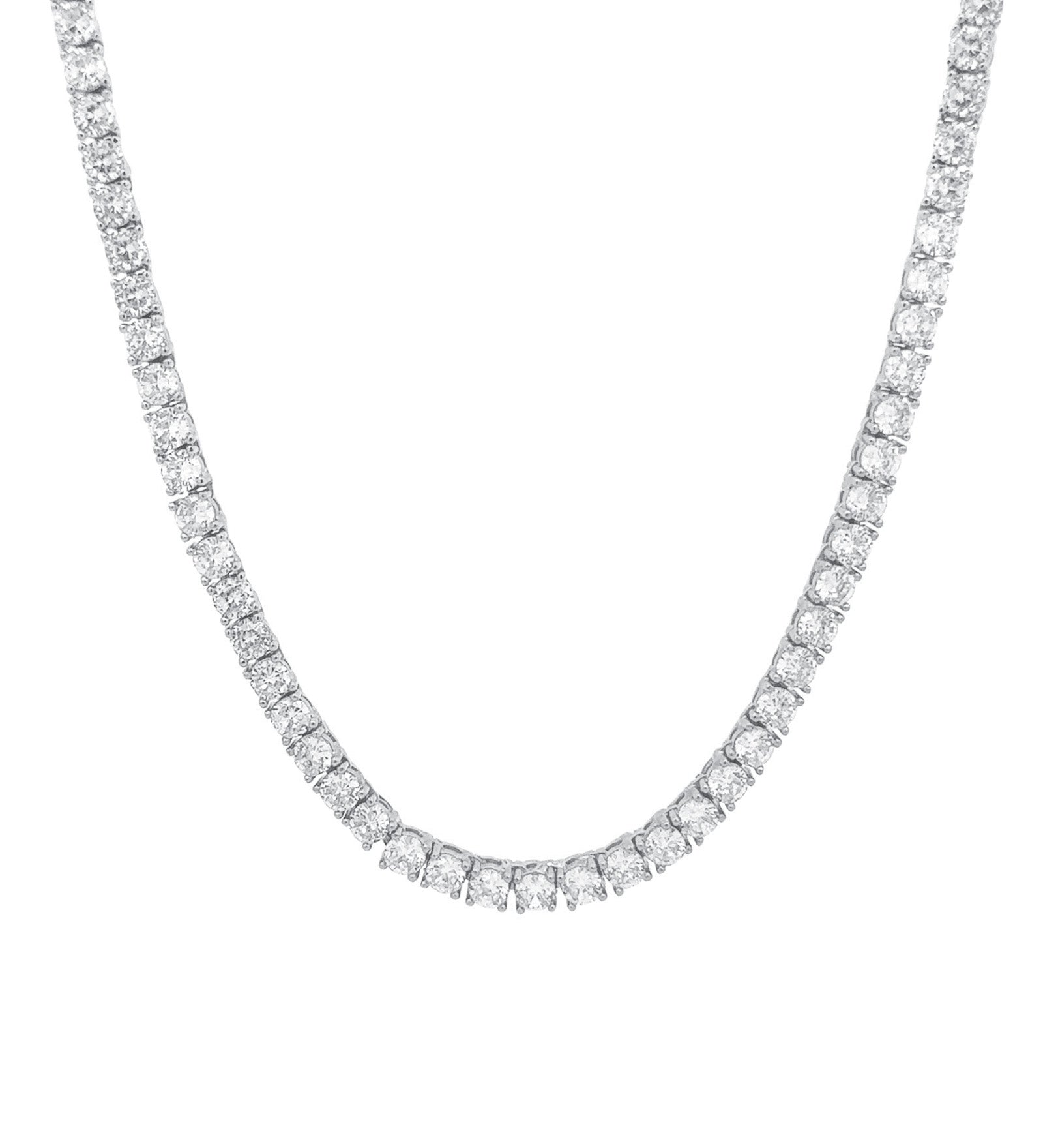 Baseline-Tennis CZ Necklace | 4mm-Necklaces-Rhodium Plated, Cubic Zirconia-Blue Ruby Jewellery-Vancouver Canada