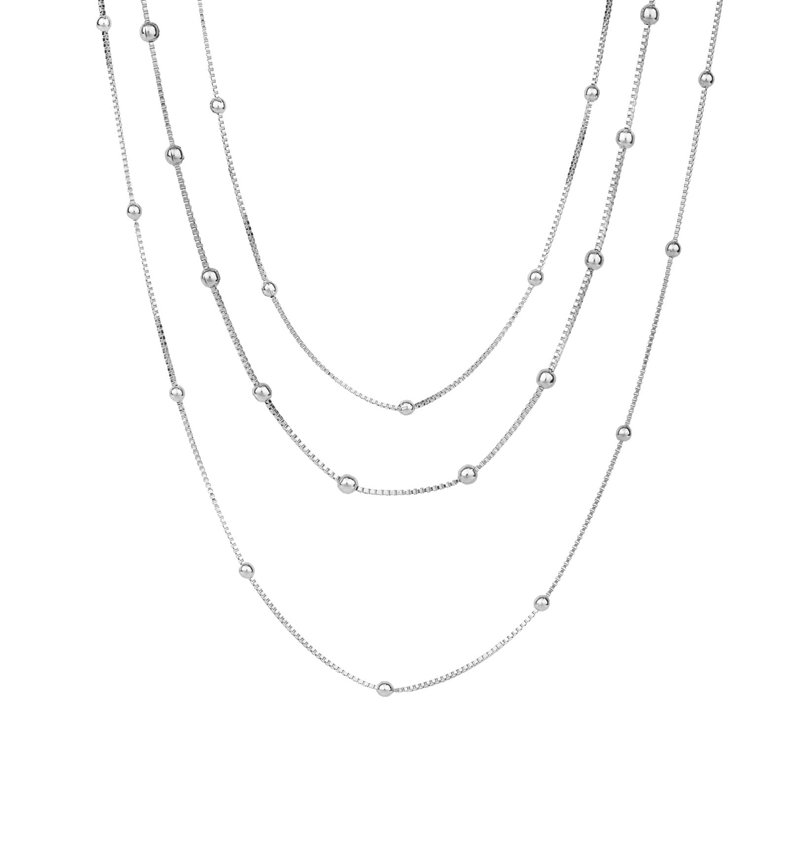Baseline-Layered Bead Chain Necklace-Necklaces-Rhodium Plated-Blue Ruby Jewellery-Vancouver Canada