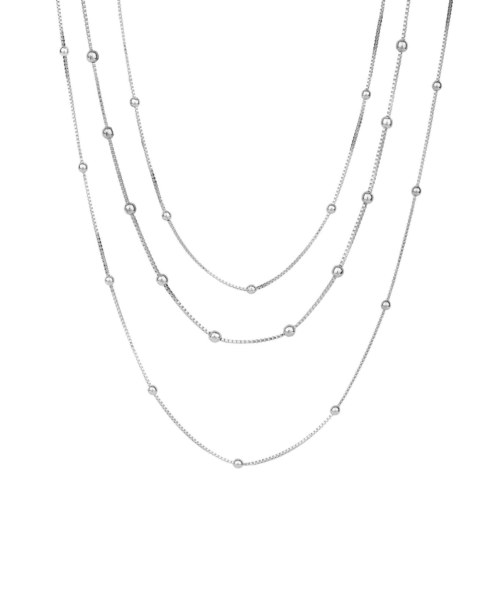 Baseline-Layered Bead Chain Necklace-Necklaces-Rhodium Plated-Blue Ruby Jewellery-Vancouver Canada