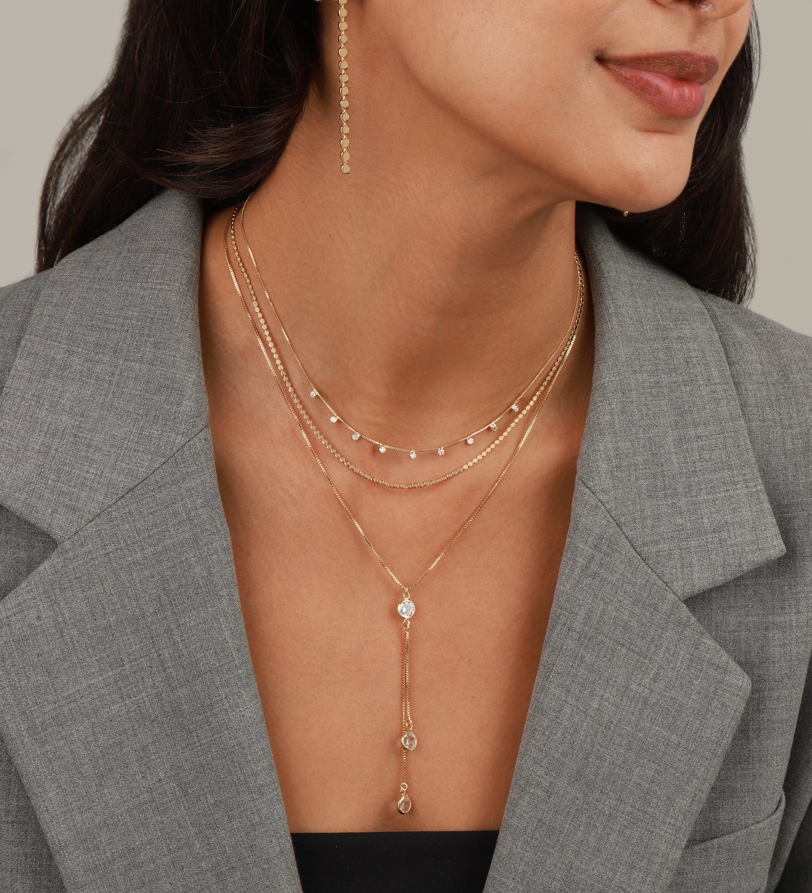 Baseline-Three CZ Drop Y Necklace-Necklaces-Blue Ruby Jewellery-Vancouver Canada