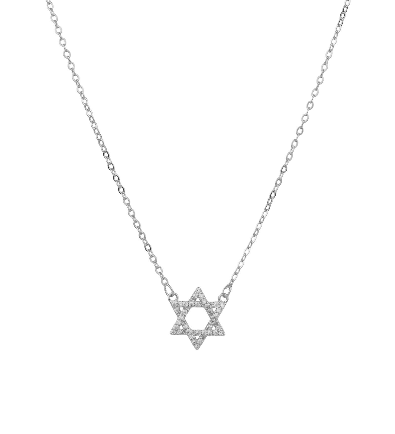 Baseline-Star of David Pavé Necklace-Necklaces-Rhodium Plated, Cubic Zirconia-Blue Ruby Jewellery-Vancouver Canada