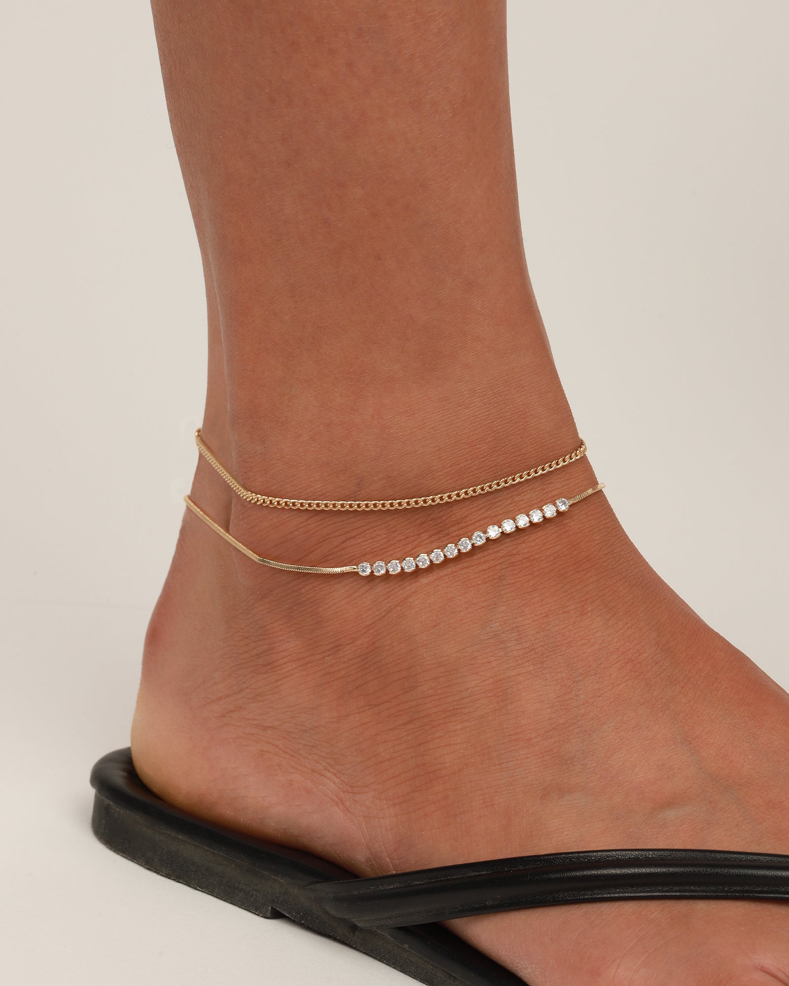 Baseline-CZ Bezel Snake Chain Anklet-Anklets-Blue Ruby Jewellery-Vancouver Canada