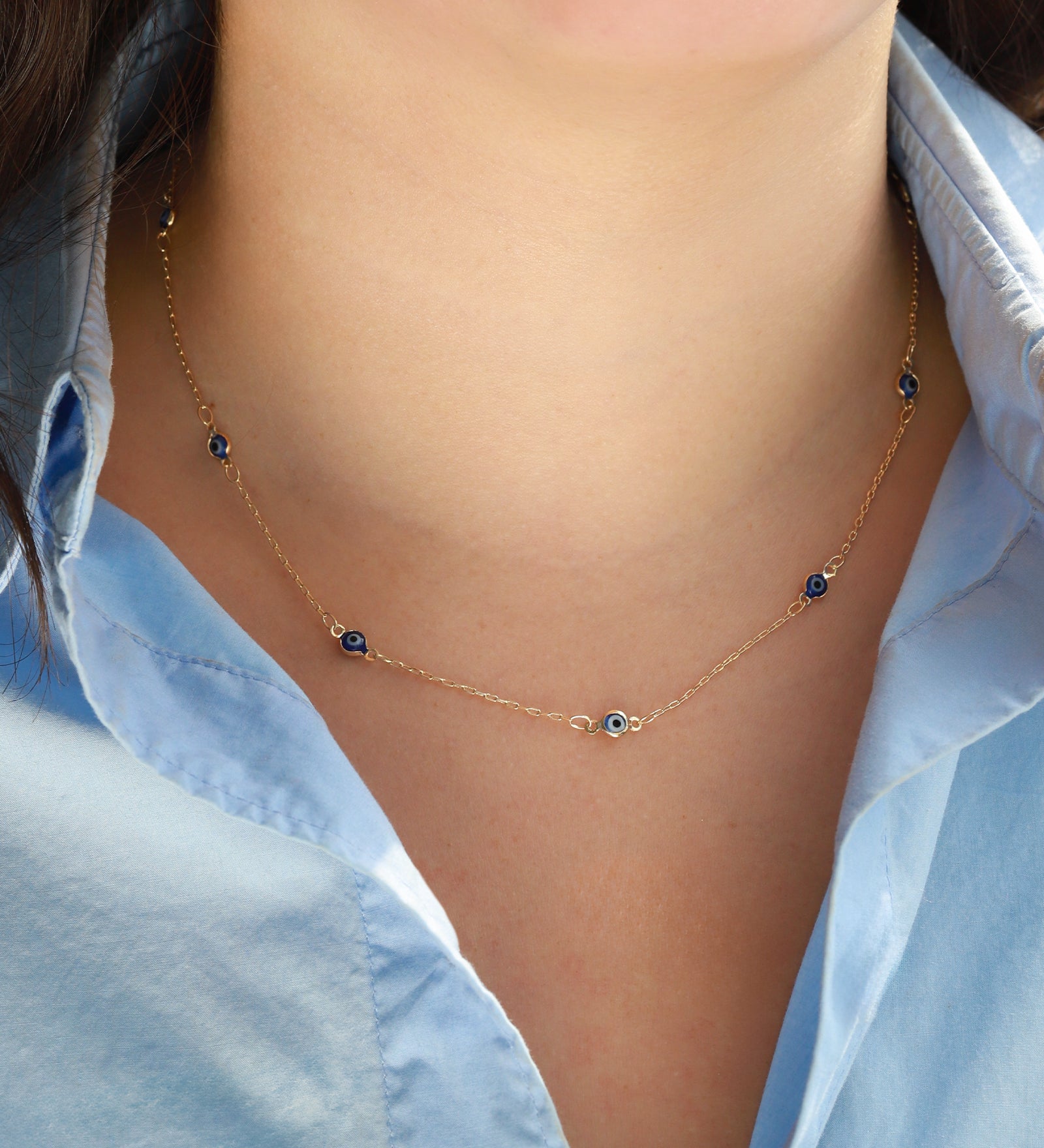 Baseline-Enamel Evil Eye Station Necklace-Necklaces-Blue Ruby Jewellery-Vancouver Canada