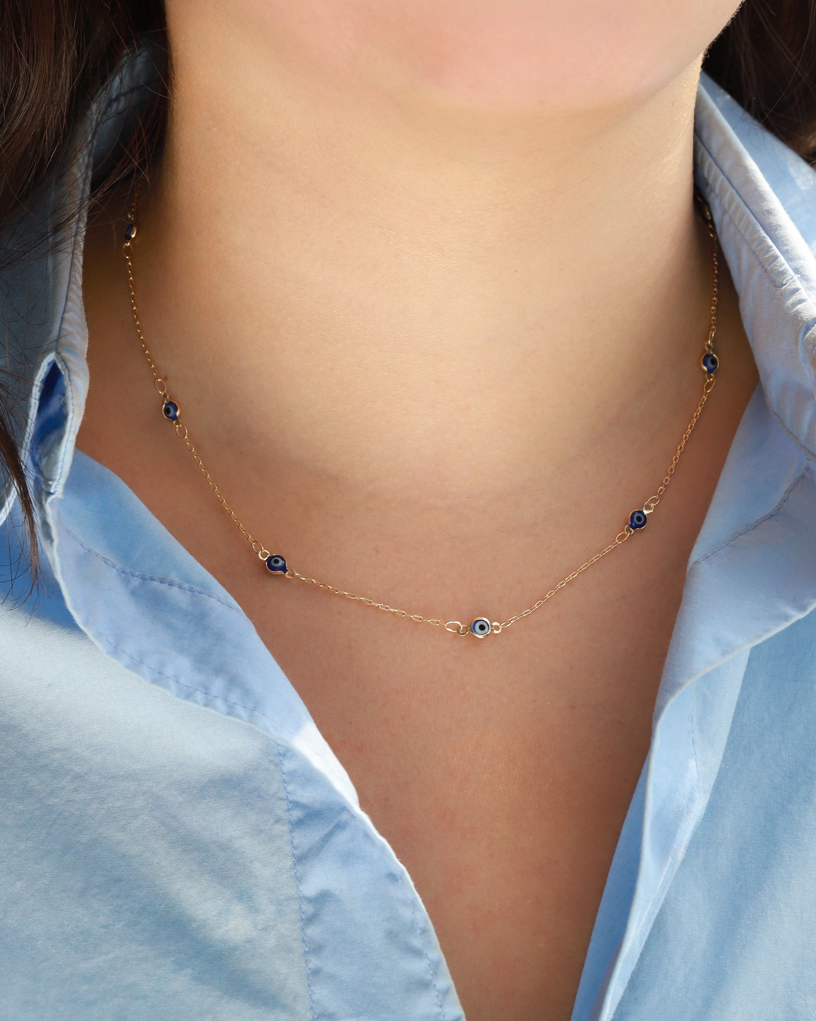 Baseline-Enamel Evil Eye Station Necklace-Necklaces-Blue Ruby Jewellery-Vancouver Canada