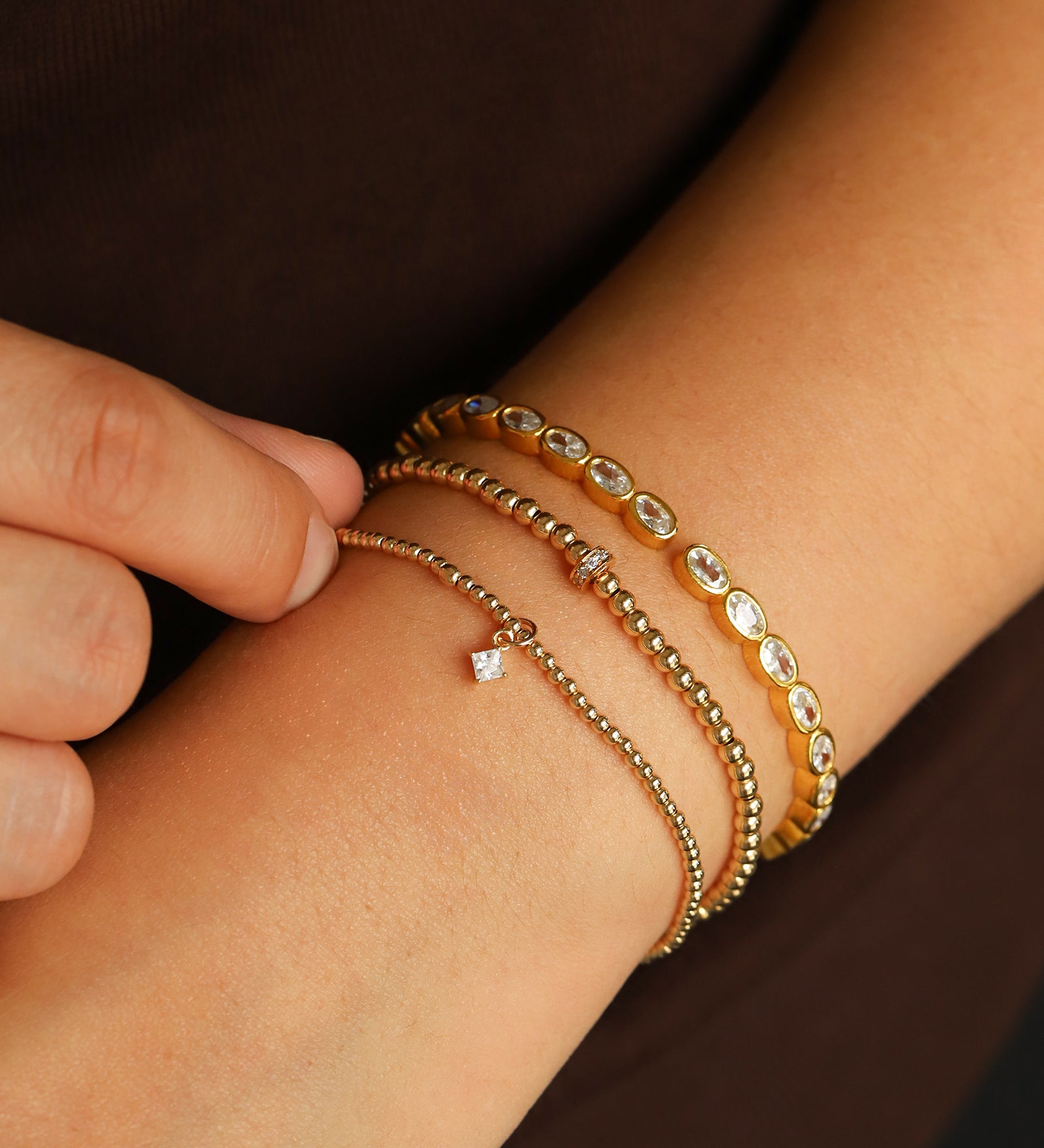 Oval Stone Hinged Bangles Gold Plated, Cubic Zirconia