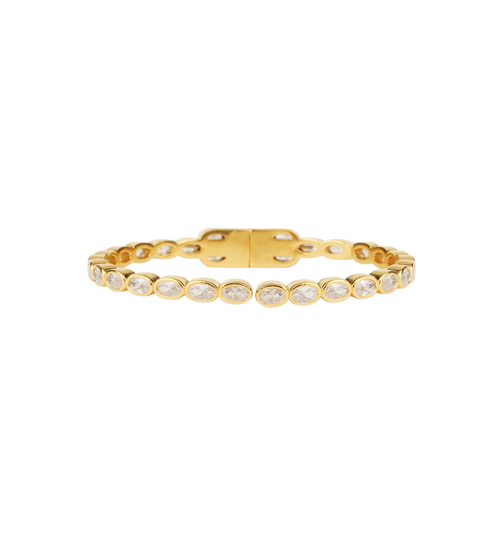 Oval Stone Hinged Bangles Gold Plated, Cubic Zirconia