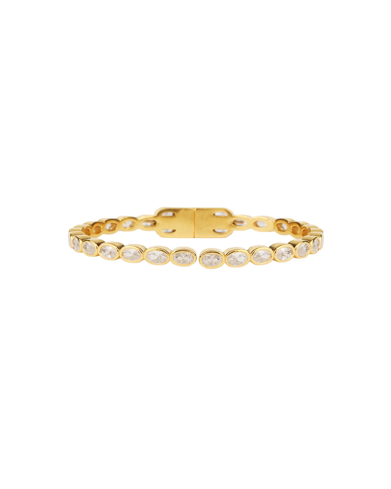 Oval Stone Hinged Bangles Gold Plated, Cubic Zirconia
