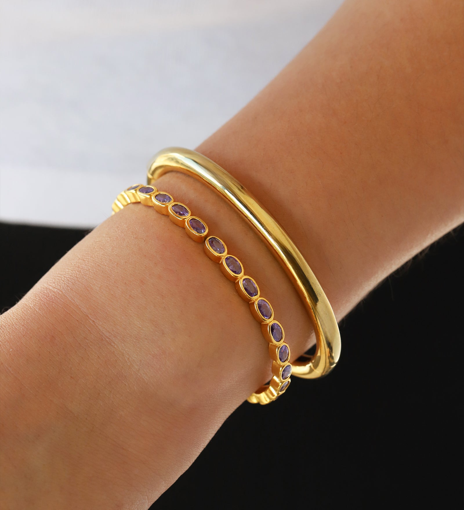Oval Stone Hinged Bangles Gold Plated, Cubic Zirconia