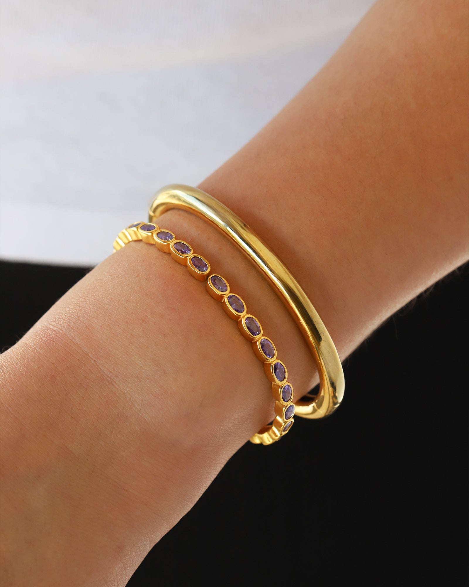 Oval Stone Hinged Bangles Gold Plated, Cubic Zirconia