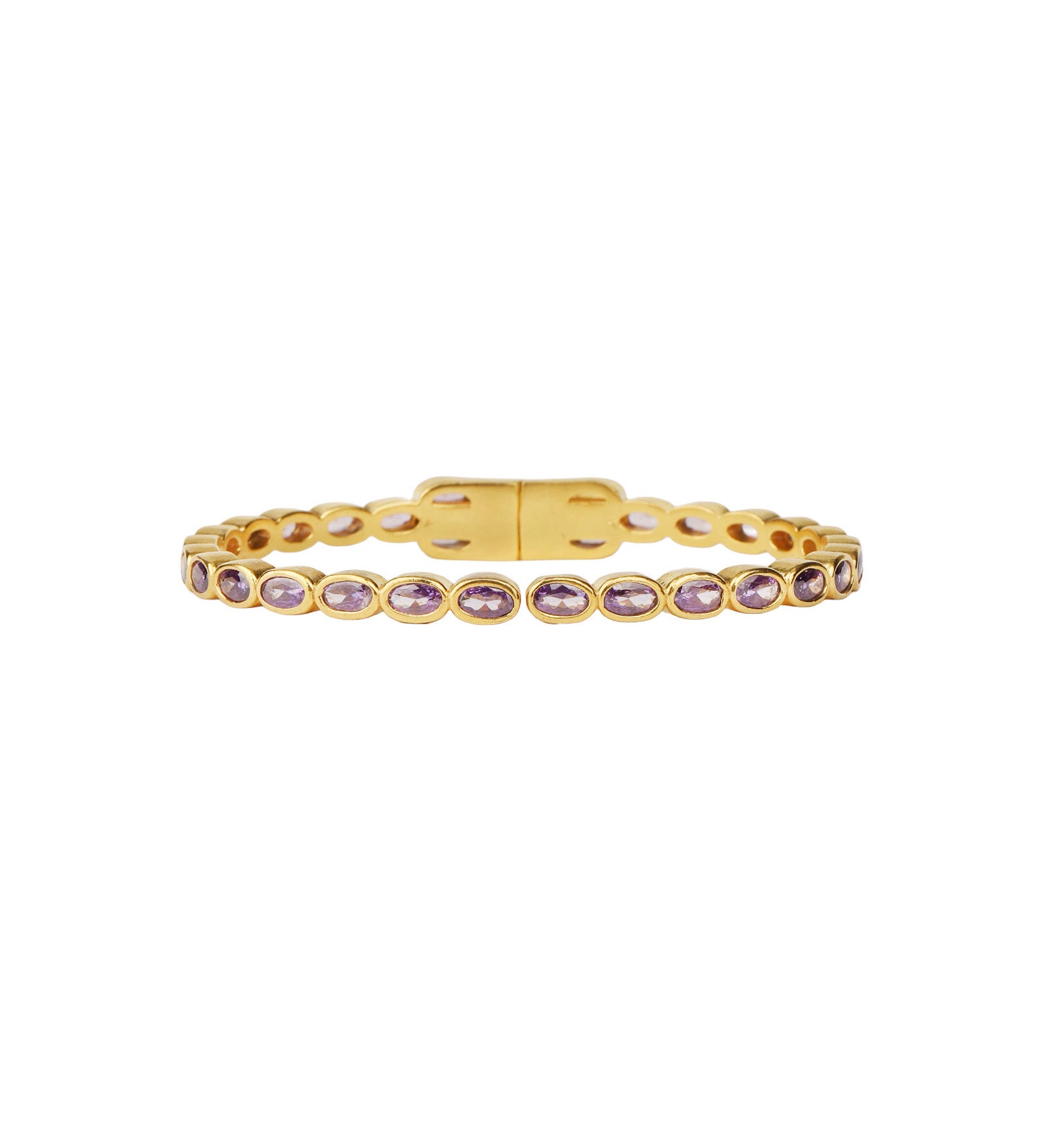 Oval Stone Hinged Bangles Gold Plated, Cubic Zirconia