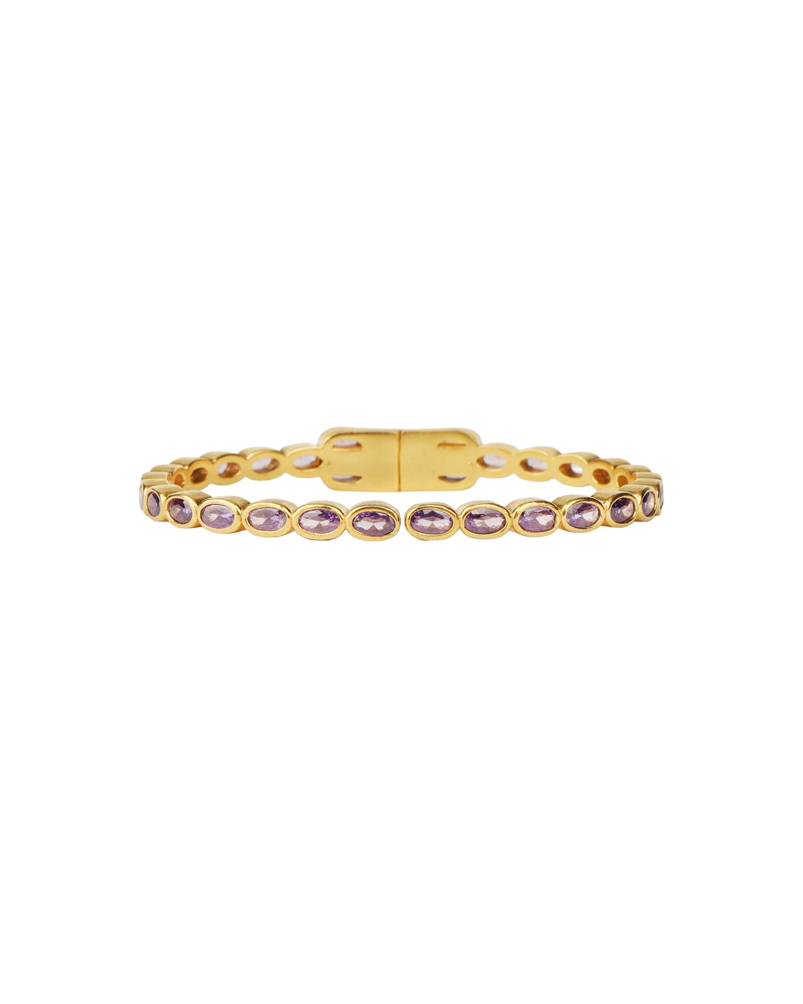 Oval Stone Hinged Bangles Gold Plated, Cubic Zirconia