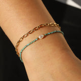 Miyuki Bracelet Gold Plated, Turquoise, White Pearl