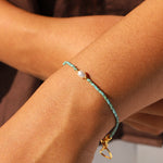 Miyuki Bracelet Gold Plated, Turquoise, White Pearl