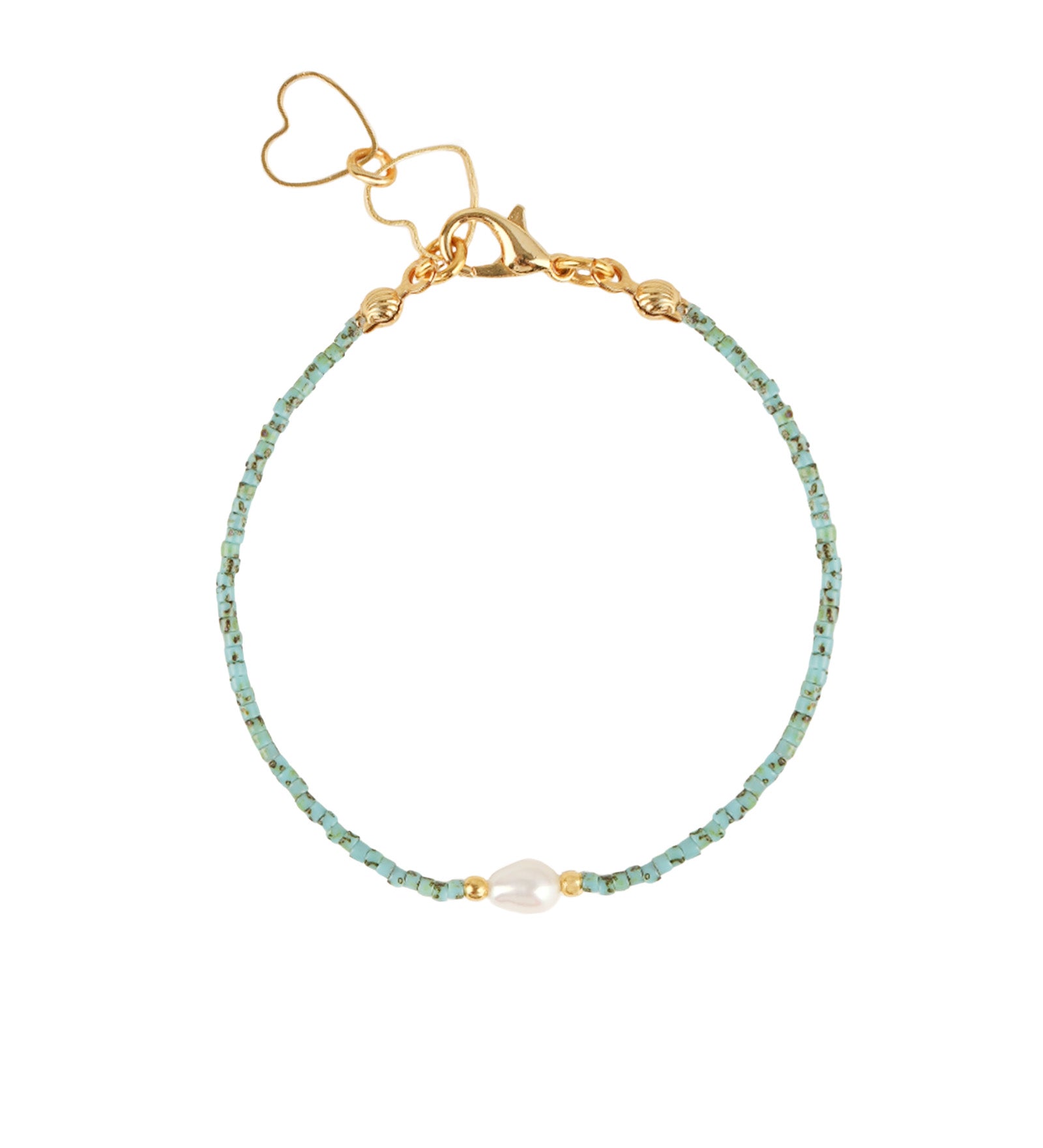 Miyuki Bracelet Gold Plated, Turquoise, White Pearl