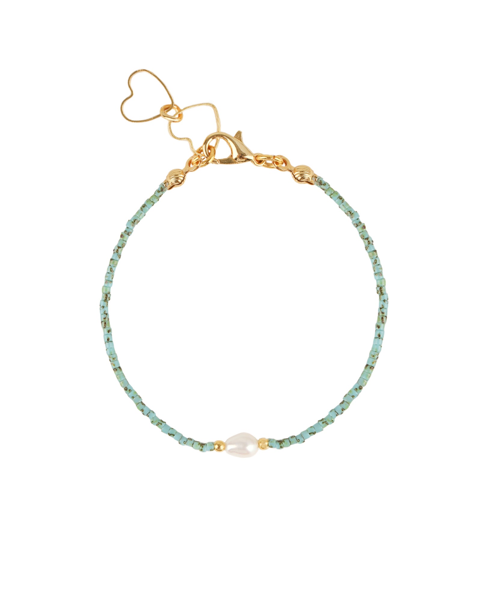 Miyuki Bracelet Gold Plated, Turquoise, White Pearl
