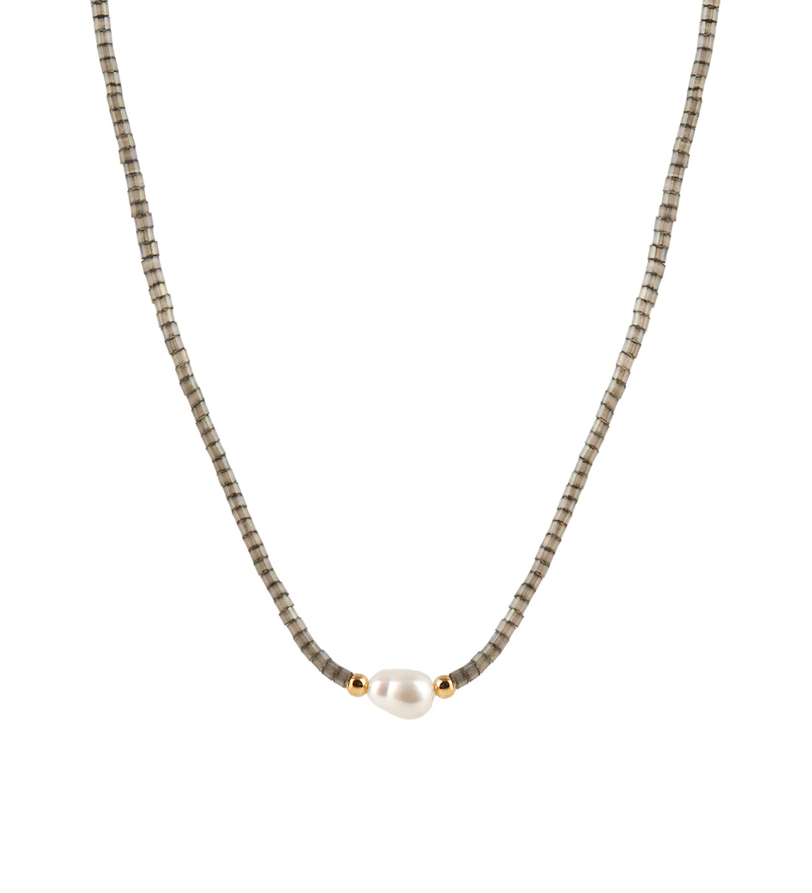 Miyuki Pearl Necklace Gold Plated, Miyuki Bead, White Pearl