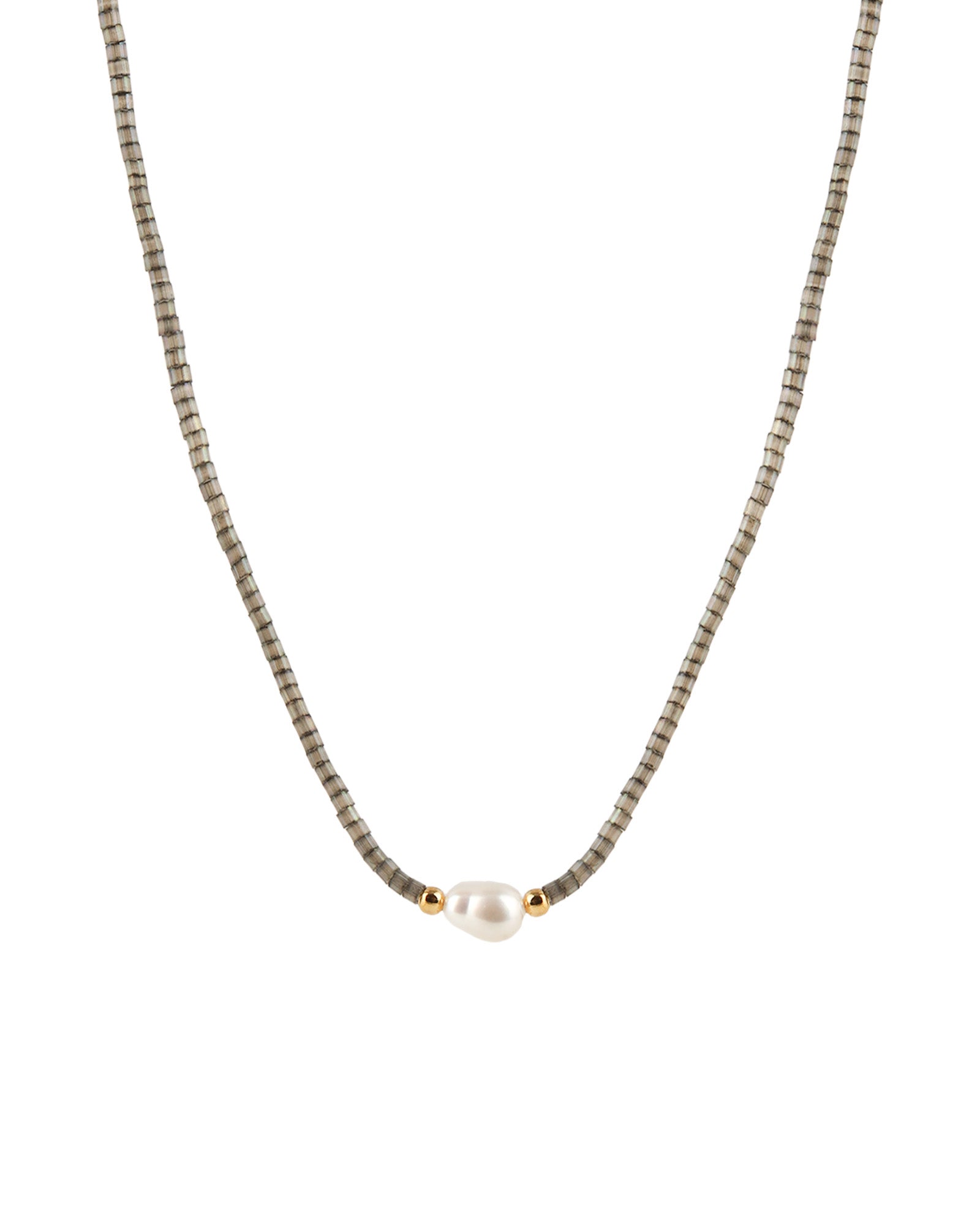 Miyuki Pearl Necklace Gold Plated, Miyuki Bead, White Pearl