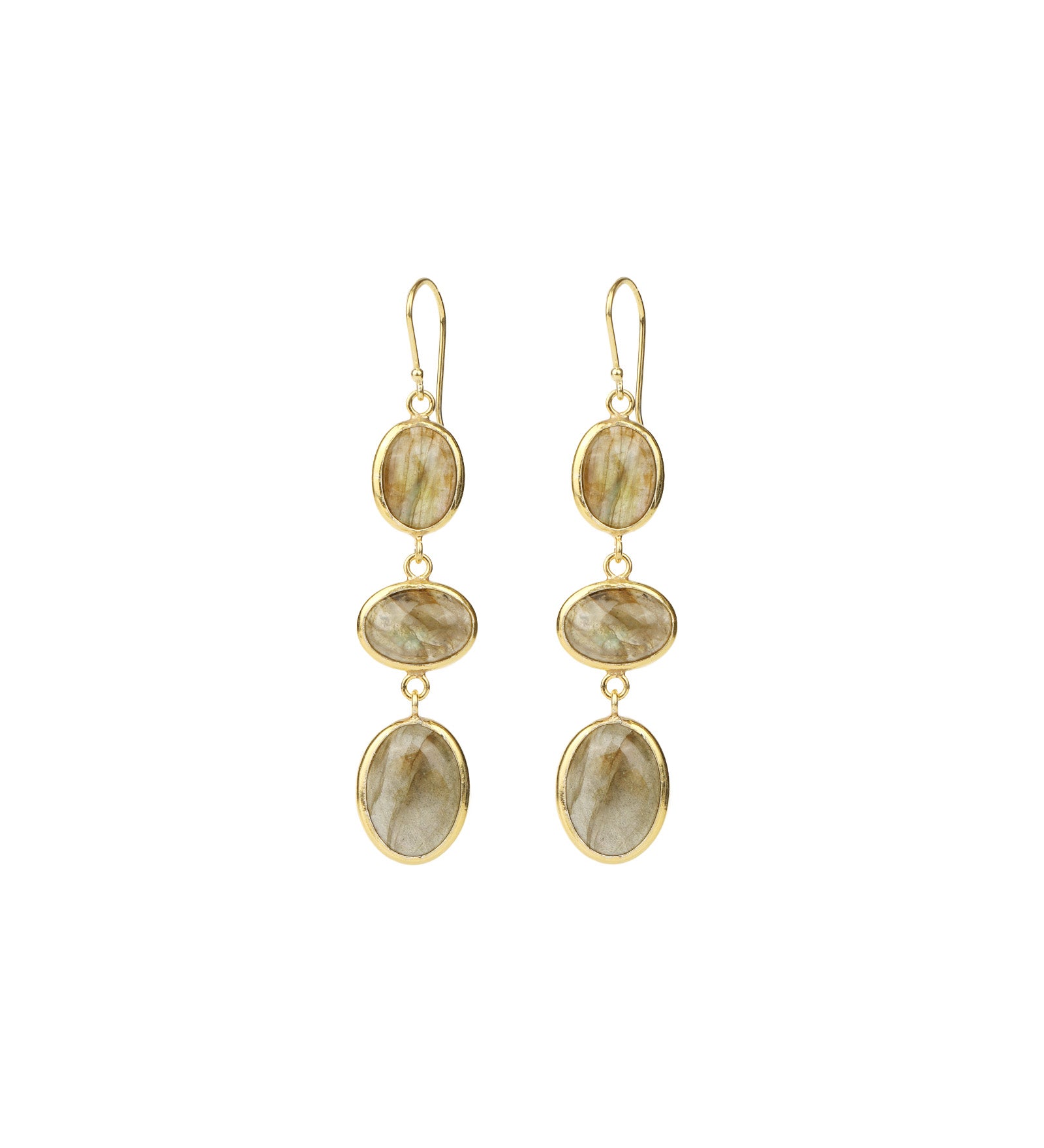3 Drop Labradorite Earrings Gold Vermeil, Labradorite