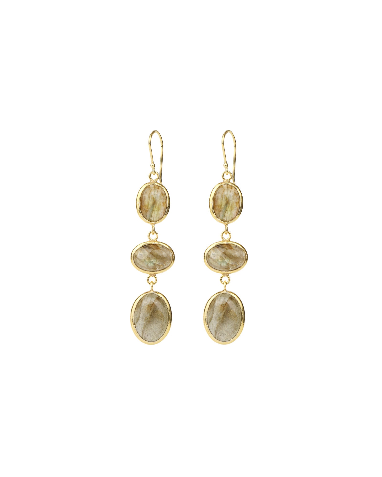 3 Drop Labradorite Earrings Gold Vermeil, Labradorite