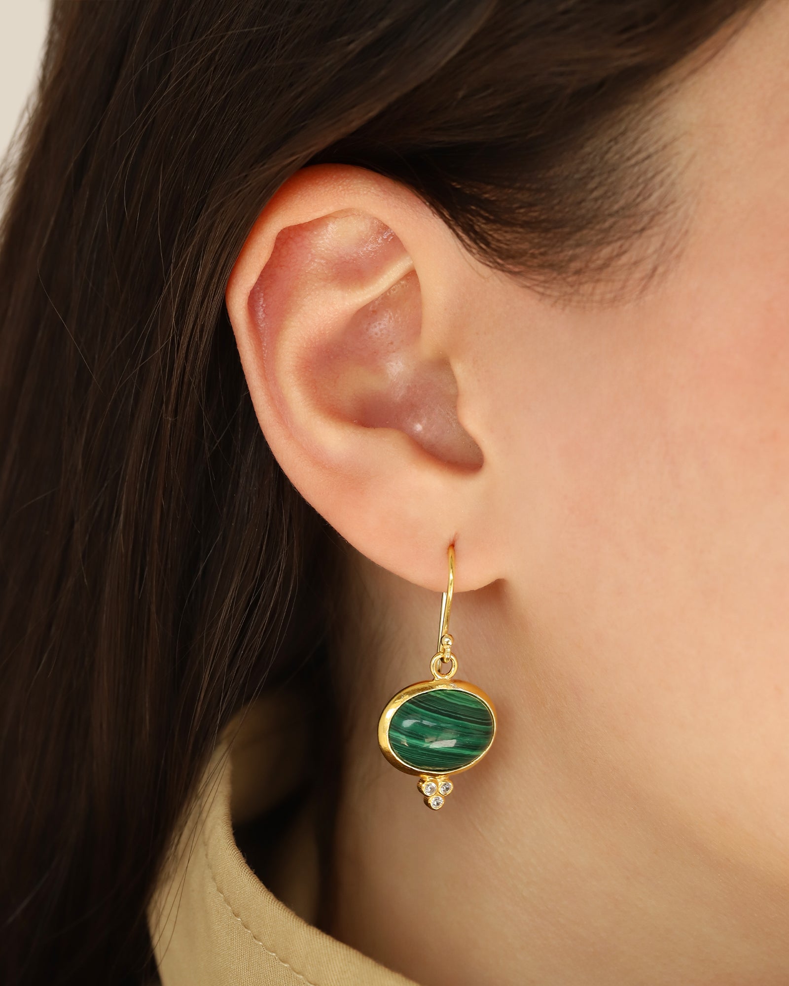 Siena Earrings Gold Vermeil, Malachite
