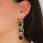 3 Drop Lapis Earrings Gold Vermeil, Lapis