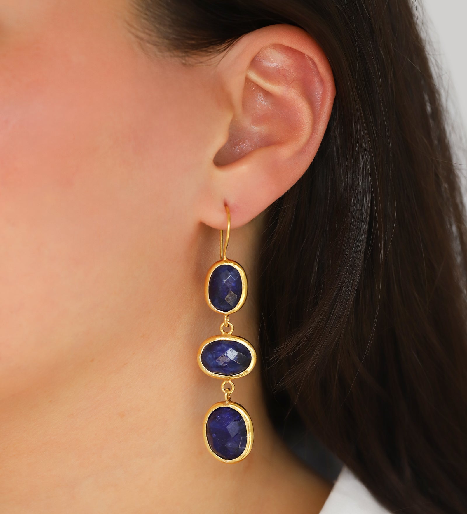 3 Drop Lapis Earrings Gold Vermeil, Lapis