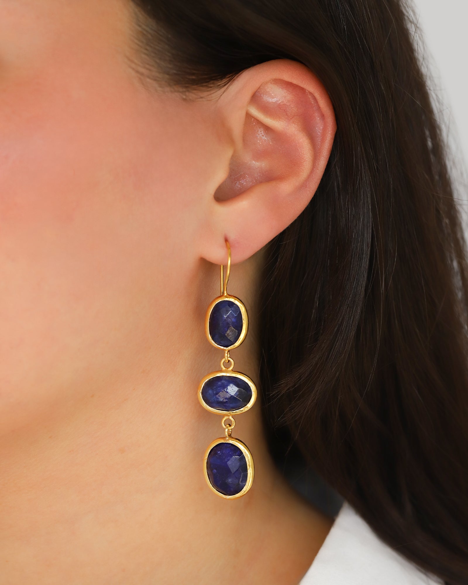 3 Drop Lapis Earrings Gold Vermeil, Lapis