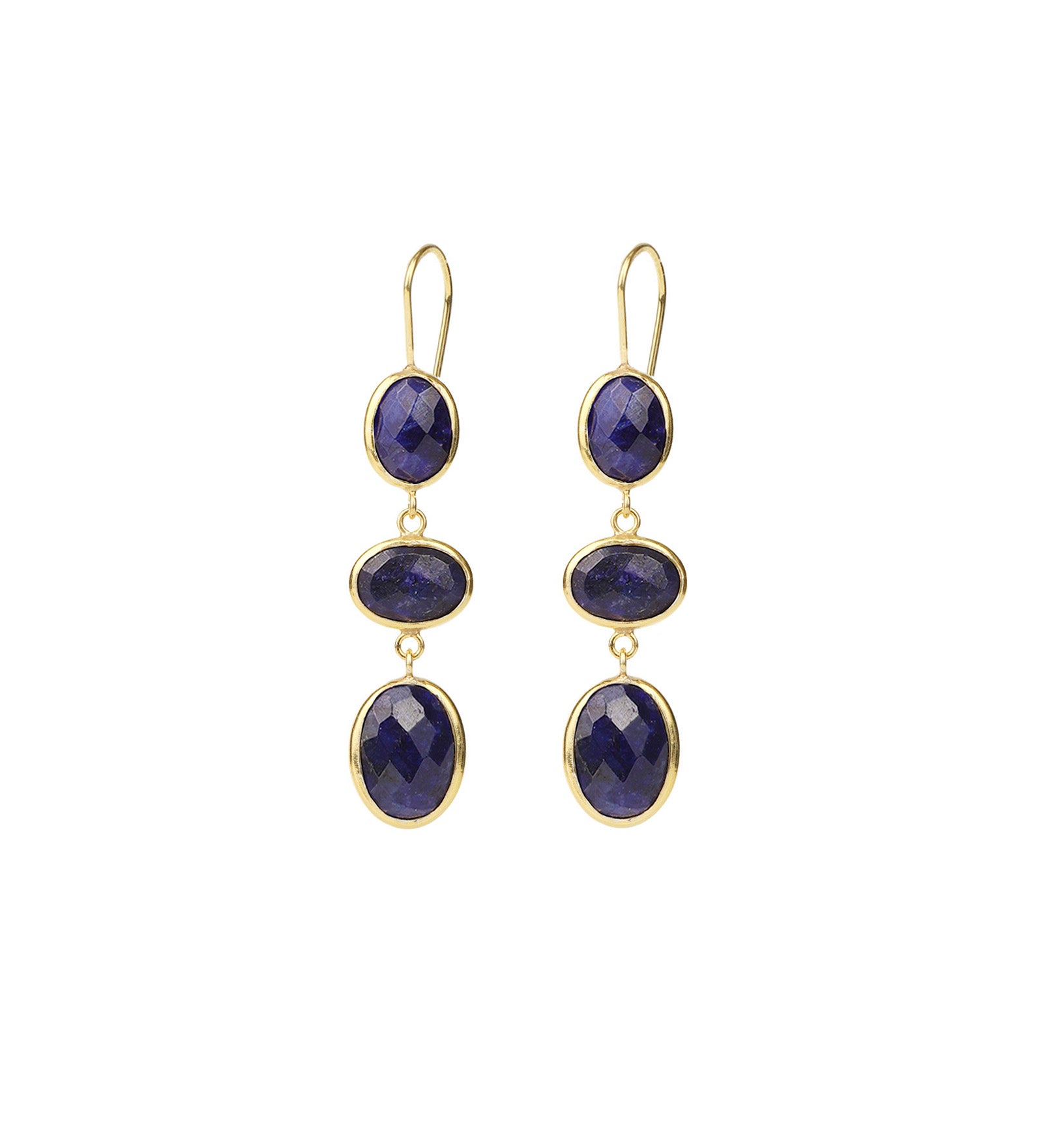 3 Drop Lapis Earrings Gold Vermeil, Lapis